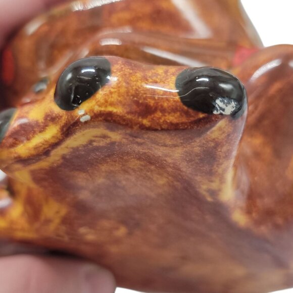 Vtg Ceramic Frog Sponge Holder Hand-painted 1970s Big Mouth Splatter Red Brown - Picture 5 of 15